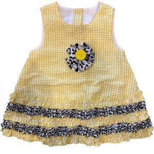 Yellow Gingham Sleeveless Dress with Ruffle Details